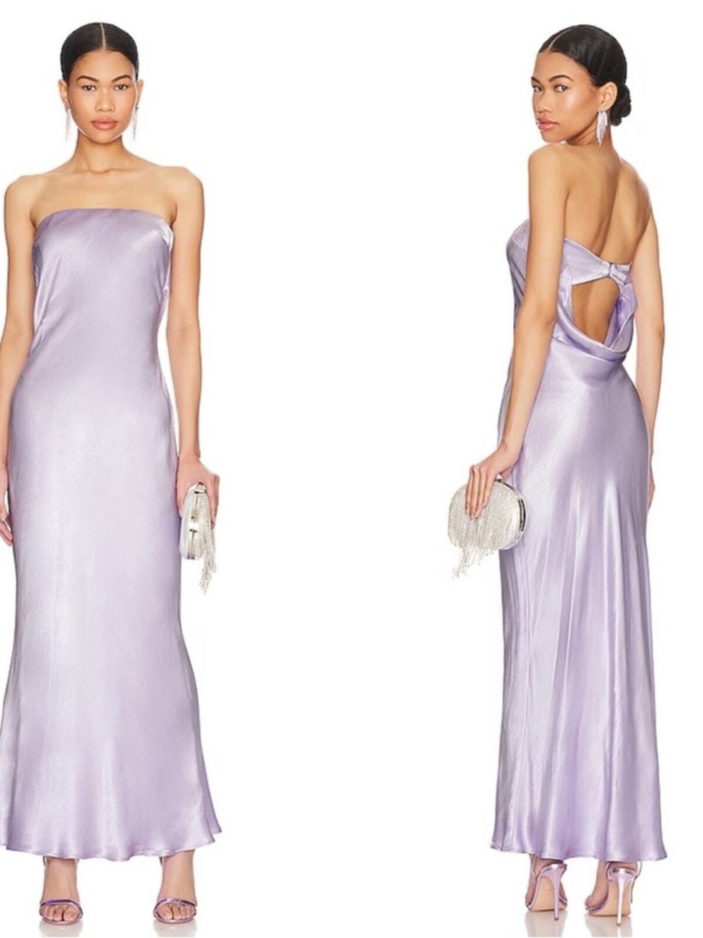 bec + bridge Lilac Strapless Satin Column Gown